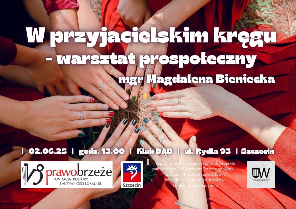 zdjęcie przedstawia ułożone w kręgu dłonie sześciu kobiet
