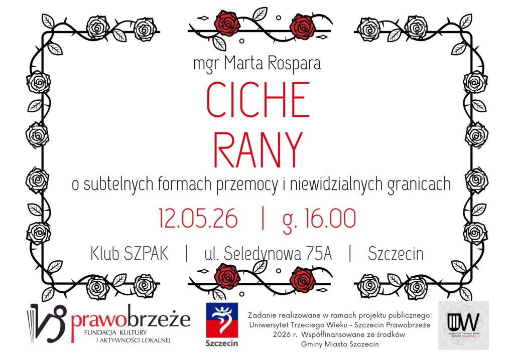 zdjęcie przedstawia plakat promujący warsztat otoczony wokoło różą ramką